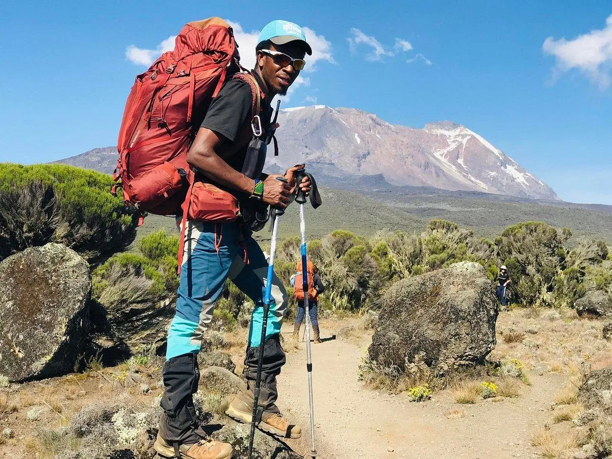 Hiking gear packed for a Kilimanjaro climb