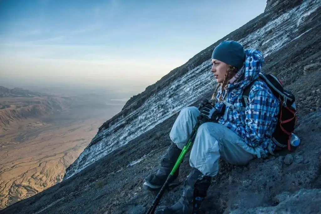 Headlamp and layers for a night ascent